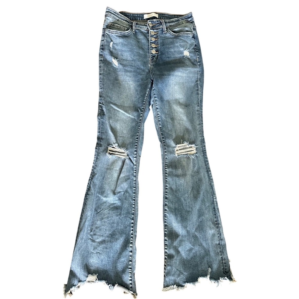 Vervet Blue Womens High Rise Distressed Flare Jeans Blue Sz 29 T5203 Distressed